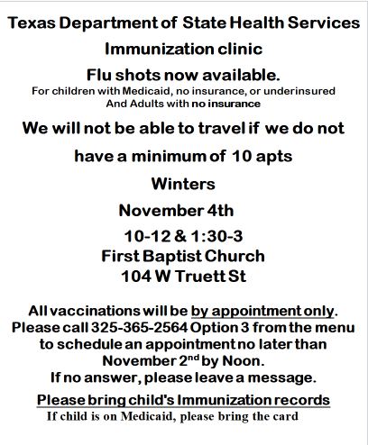 Winters Immunizaion Clinic Nov 2021